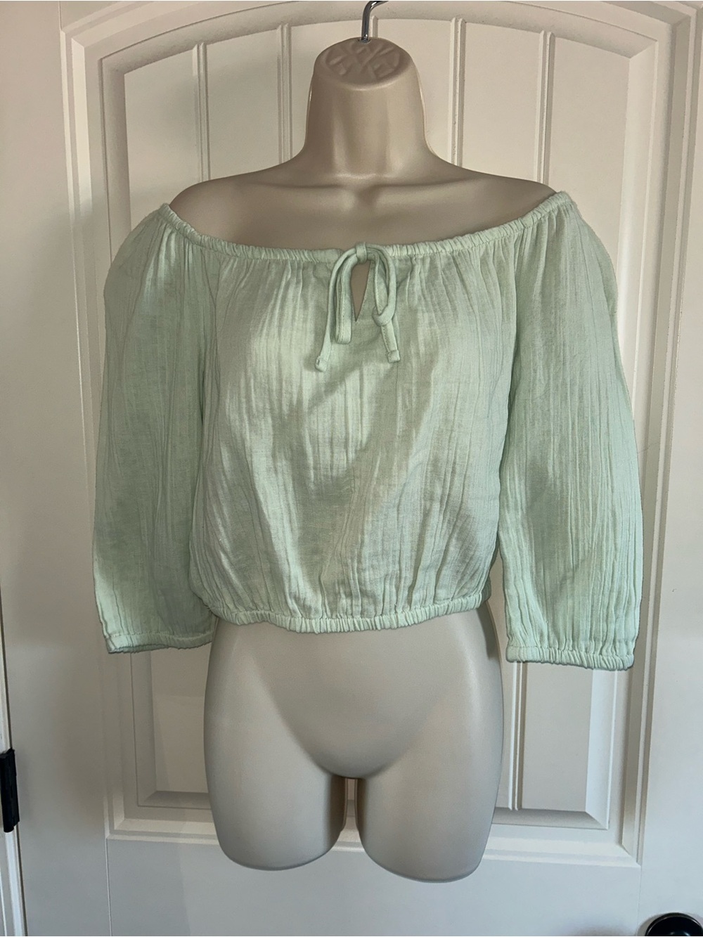 NWT Roxy Off-Shoulder Mint Crop Peasant Top Sz M